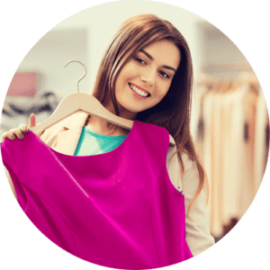 woman shopping for bright pink dress